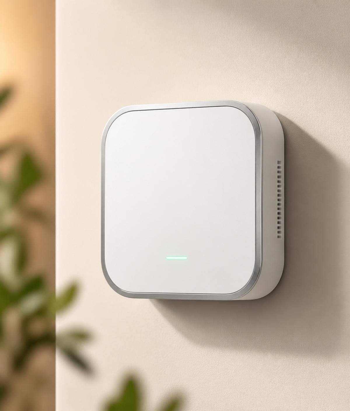 LexaVolt Energy Hub — a minimal wall-mounted controller with a green status LED.